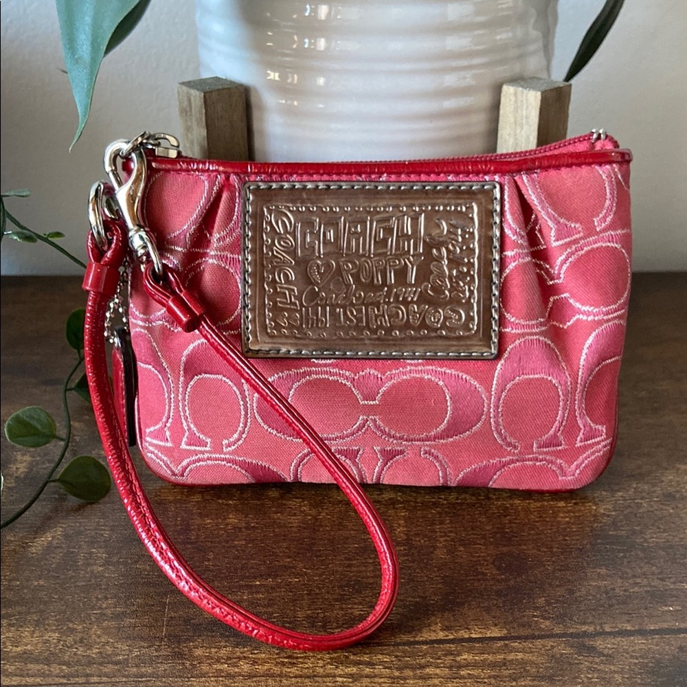 Coach Poppy Red & Silver Signature Wristlet